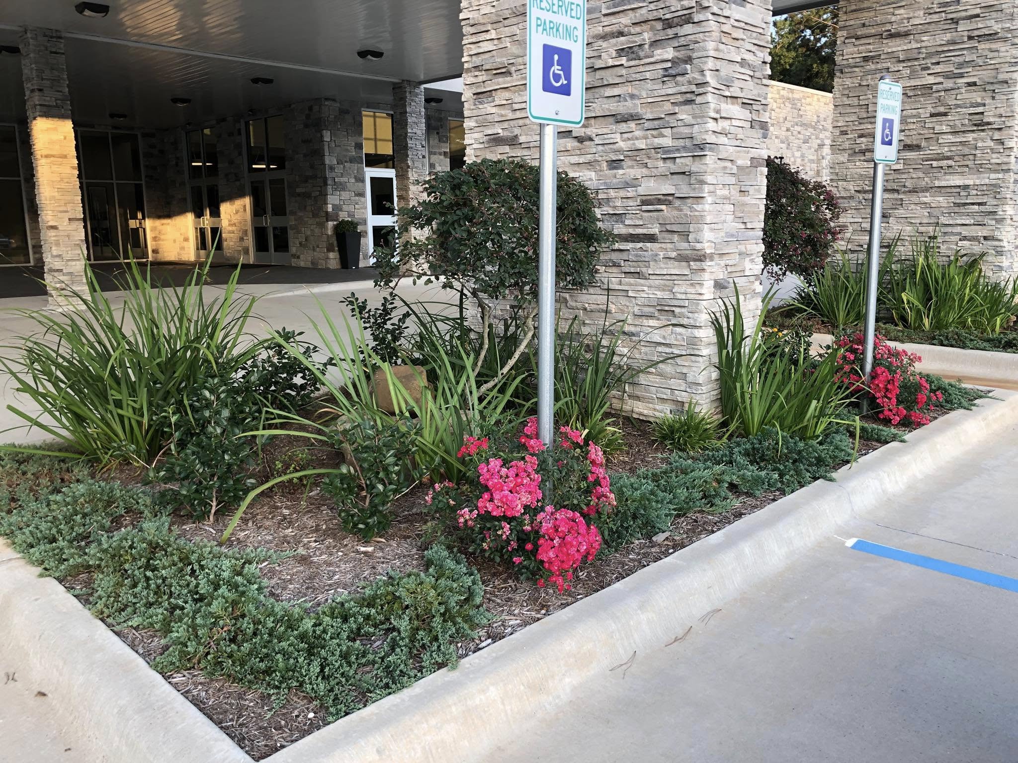 Professional commercial landscaping with flower beds and native plants in Center, TX by The Nature Gardeners